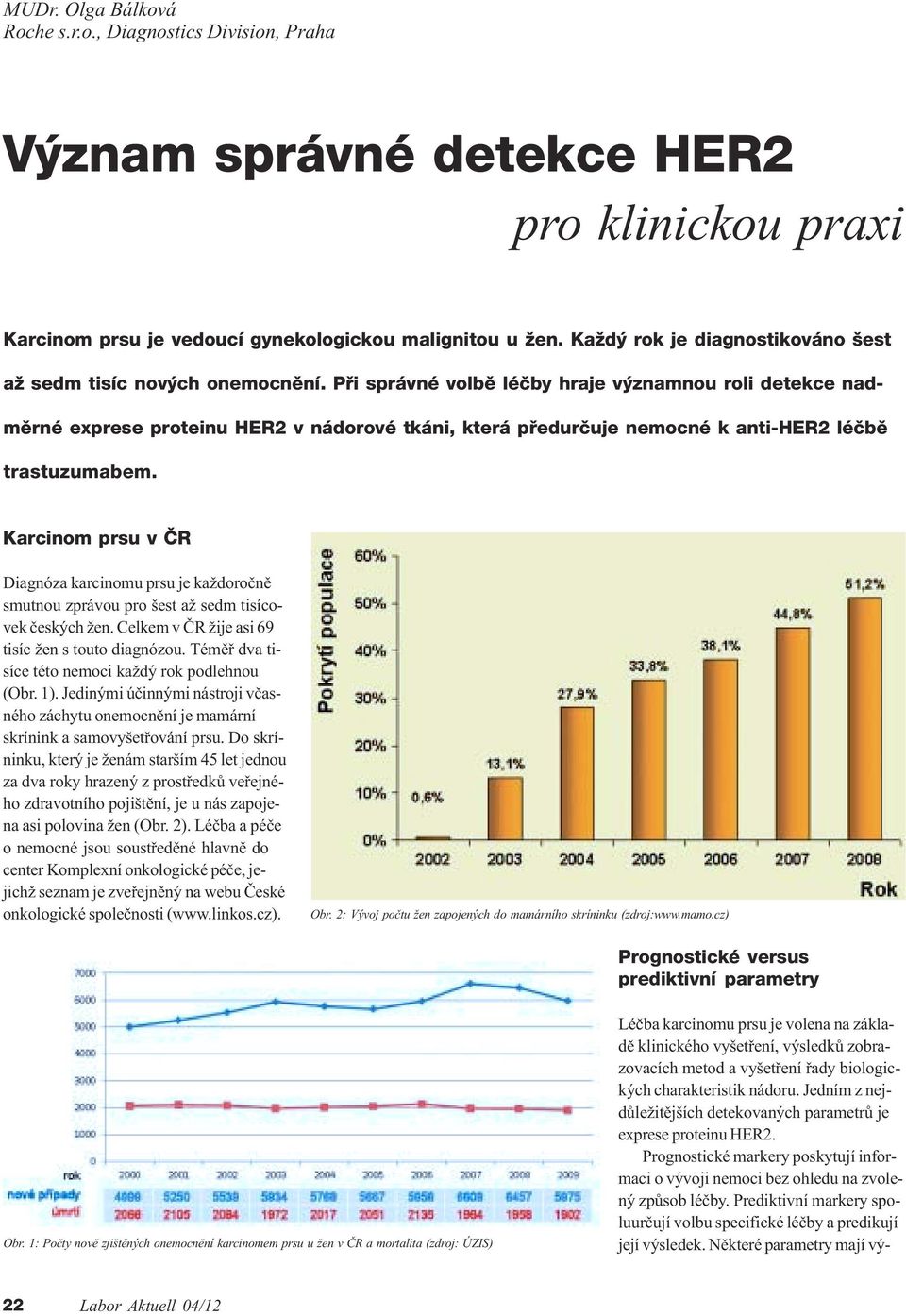 Pøi správné volbì léèby hraje významnou roli detekce nadmìrné exprese proteinu HER2 v nádorové tkáni, která pøedurèuje nemocné k anti-her2 léèbì trastuzumabem.