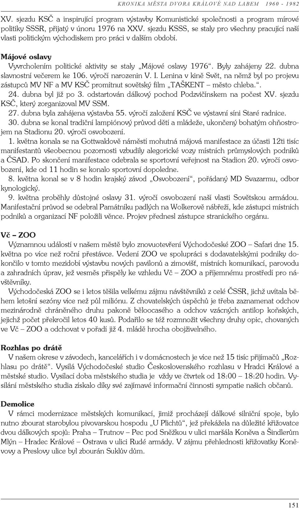 dubna slavnostní večerem ke 106. výročí narozenin V. I. Lenina v kině Svět, na němž byl po projevu zástupců MV NF a MV KSČ promítnut sovětský film TAŠKENT město chleba.. 24. dubna byl již po 3.