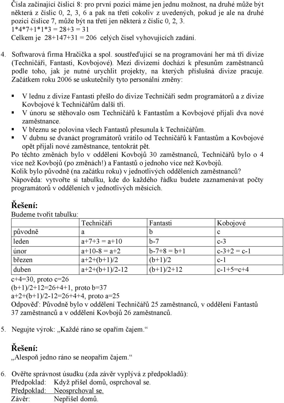 soustřeďující se na programování her má tři divize (Techničáři, Fantasti, Kovbojové).