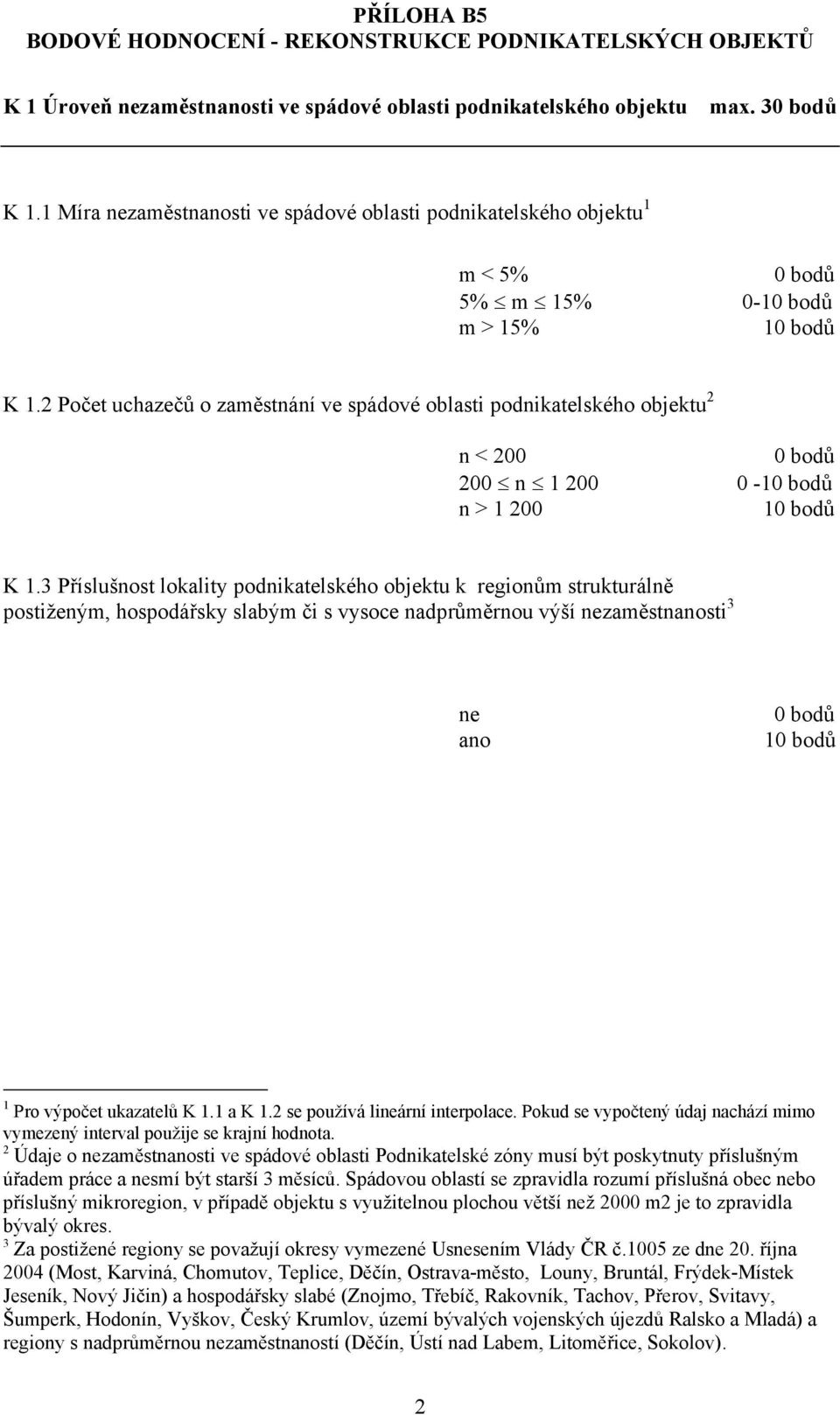 3 Příslušnost lokality podnikatelského objektu k regionům strukturálně postiženým, hospodářsky slabým či s vysoce nadprůměrnou výší nezaměstnanosti 3 ne ano 1 Pro výpočet ukazatelů K 1.1 a K 1.