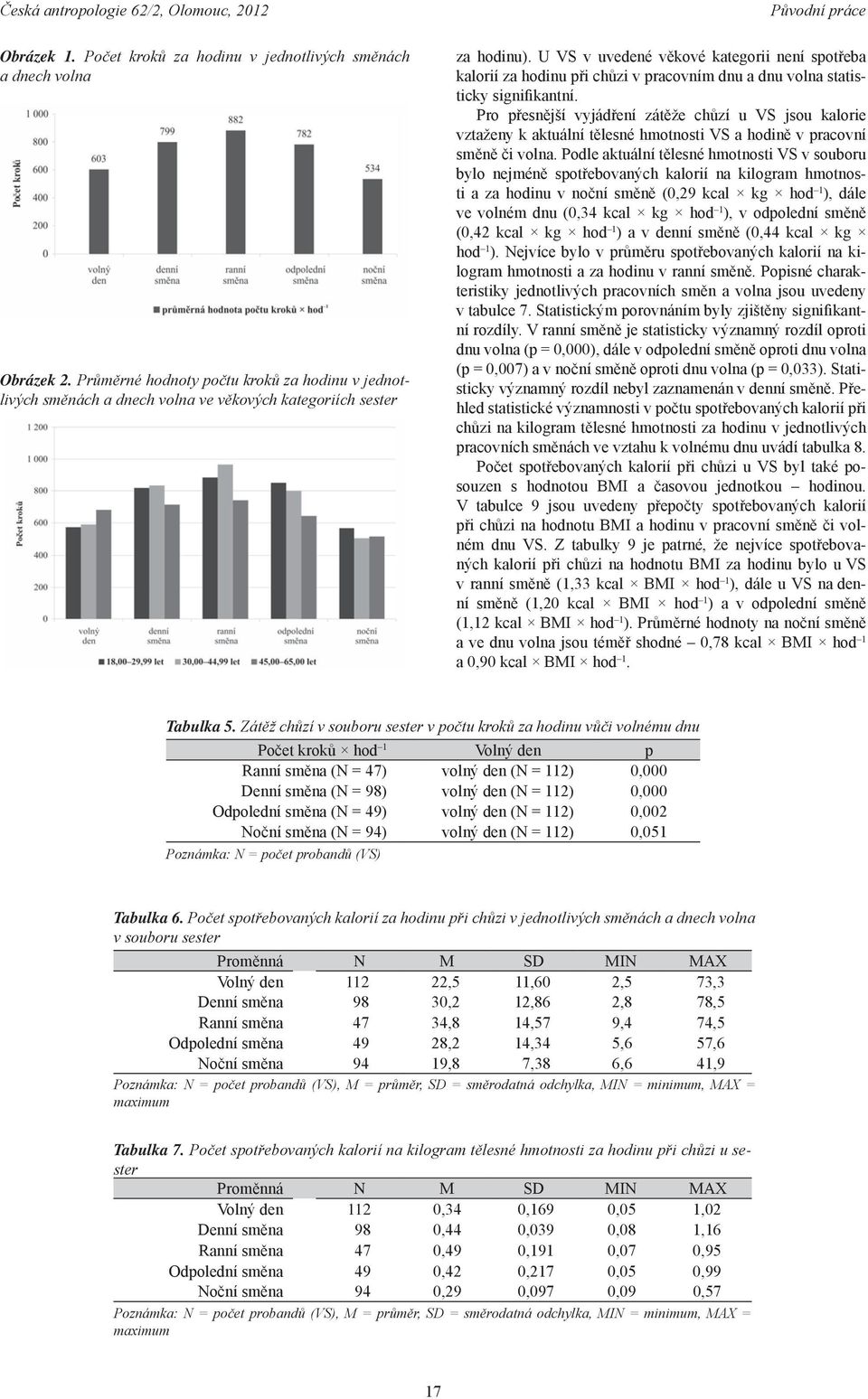 Pro přesnější vyjádření zátěže chůzí u VS jsou kalorie vztaženy k aktuální tělesné hmotnosti VS a hodině v pracovní směně či volna.