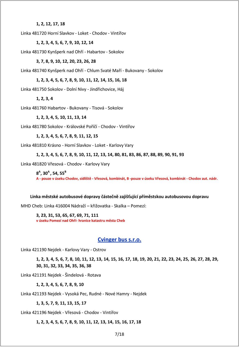 Habartov - Bukovany - Tisová - Sokolov 1, 2, 3, 4, 5, 10, 11, 13, 14 Linka 481780 Sokolov - Královské Poříčí - Chodov - Vintířov 1, 2, 3, 4, 5, 6, 7, 8, 9, 11, 12, 15 Linka 481810 Krásno - Horní