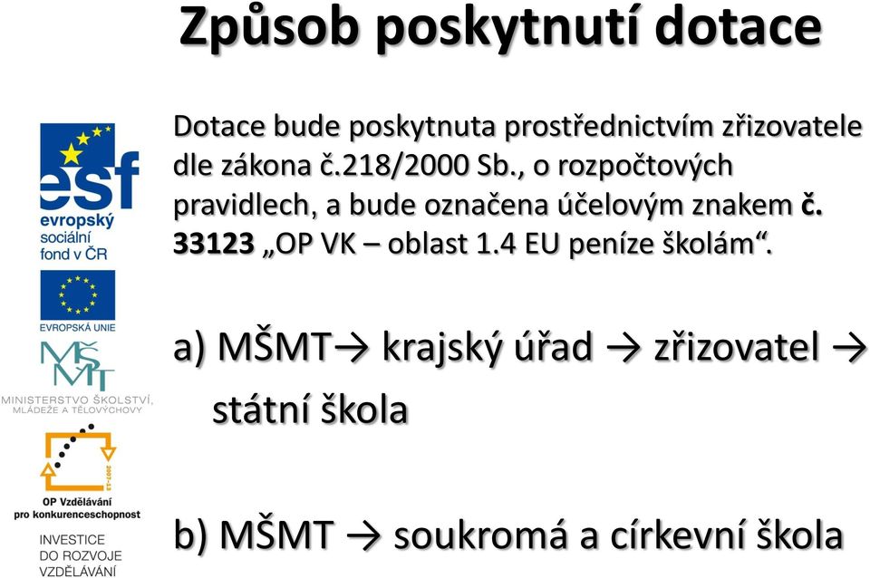 , o rozpočtových pravidlech, a bude označena účelovým znakem č.