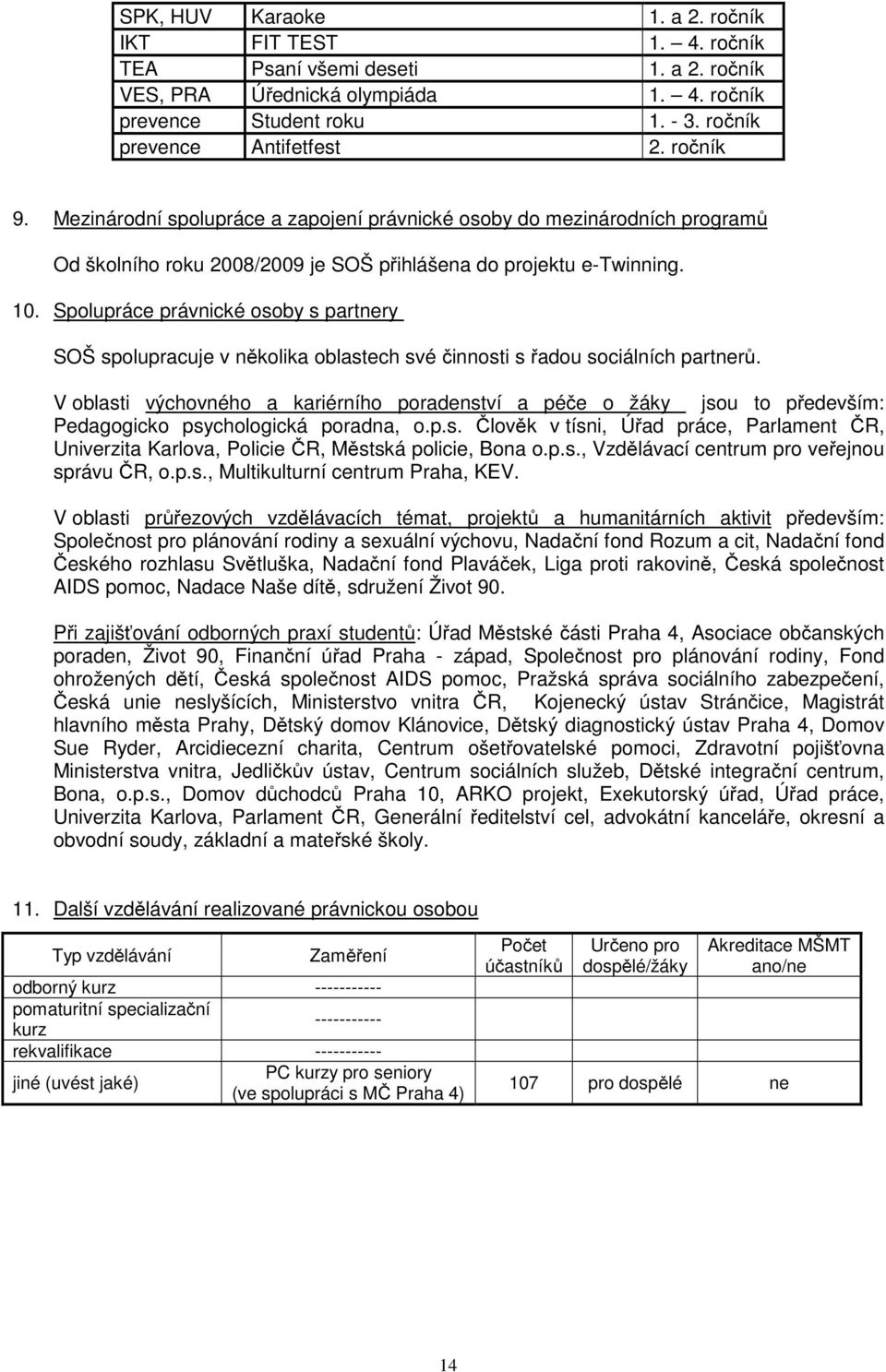 Spolupráce právnické osoby s partnery SOŠ spolupracuje v několika oblastech své činnosti s řadou sociálních partnerů.