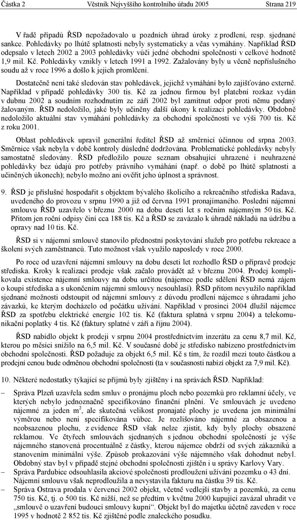 Pohledávky vznikly v letech 1991 a 1992. Zažalovány byly u věcně nepříslušného soudu až v roce 1996 a došlo k jejich promlčení.