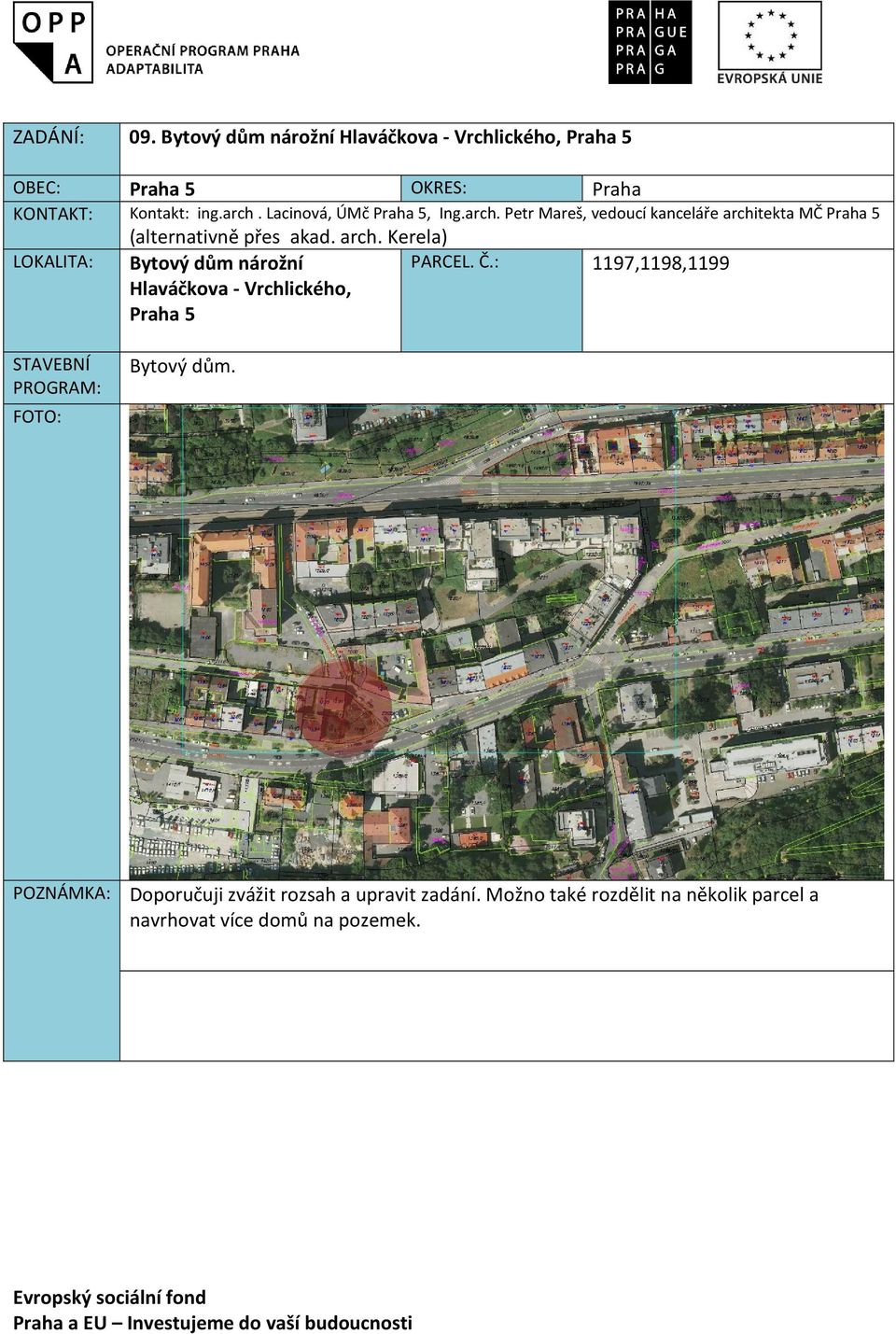 arch. Kerela) LOKALITA: Bytový dům nárožní Hlaváčkova - Vrchlického, Praha 5 PARCEL. Č.