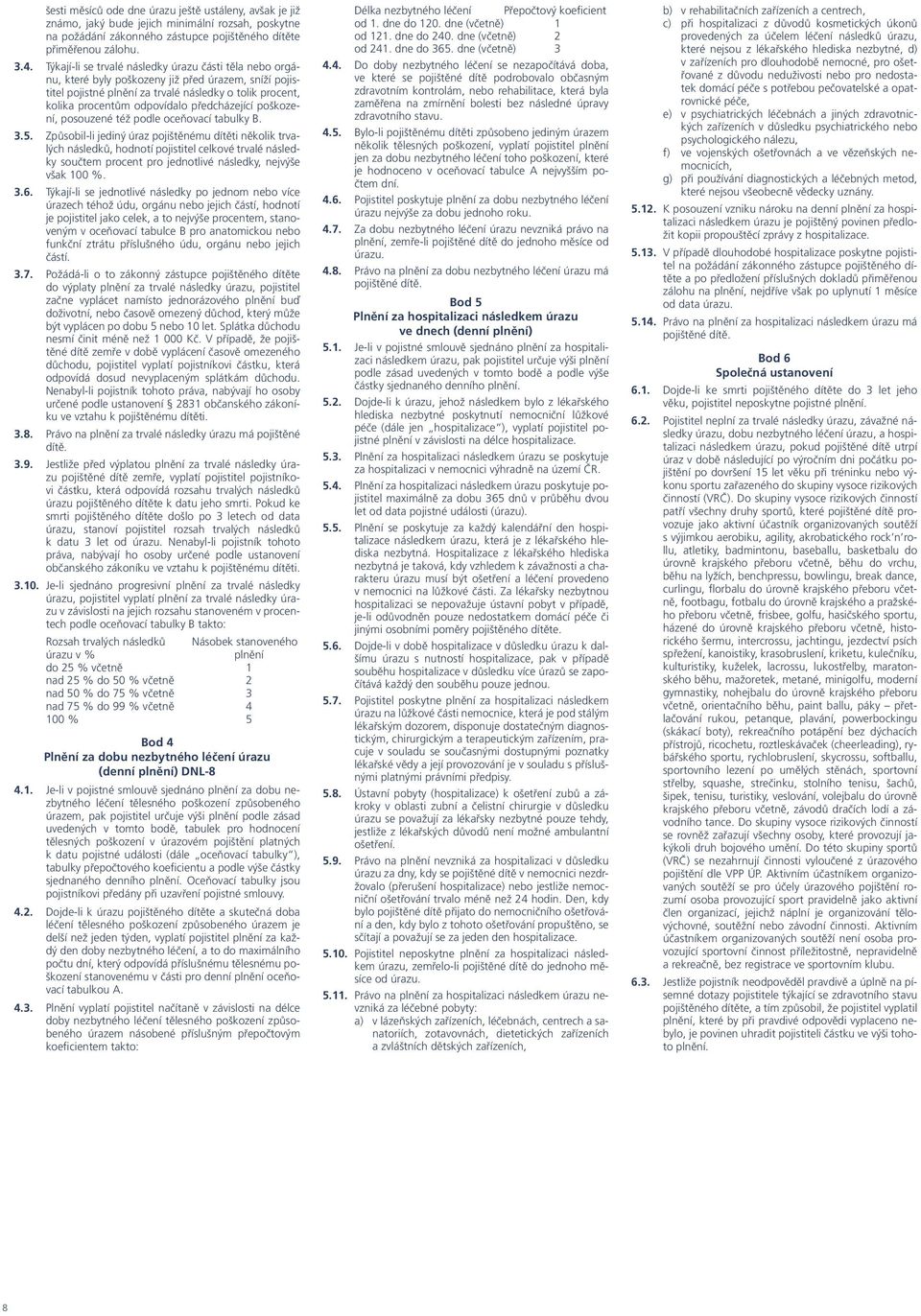 předcházející poškození, posouzené též podle oceňovací tabulky B. 3.5.