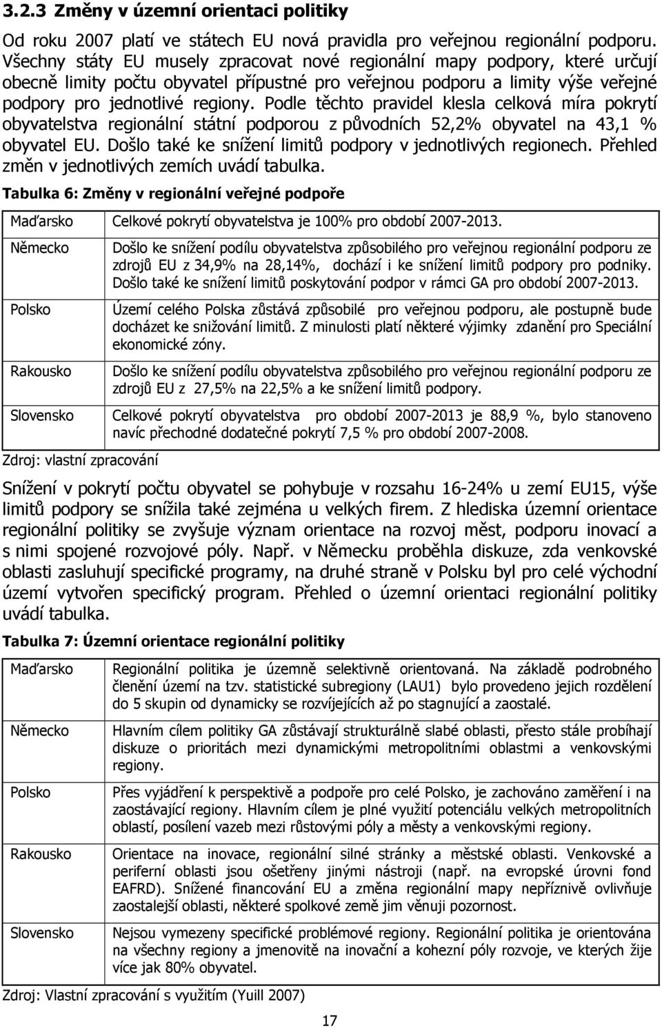 Podle těchto pravidel klesla celková míra pokrytí obyvatelstva regionální státní podporou z původních 52,2% obyvatel na 43,1 % obyvatel EU.