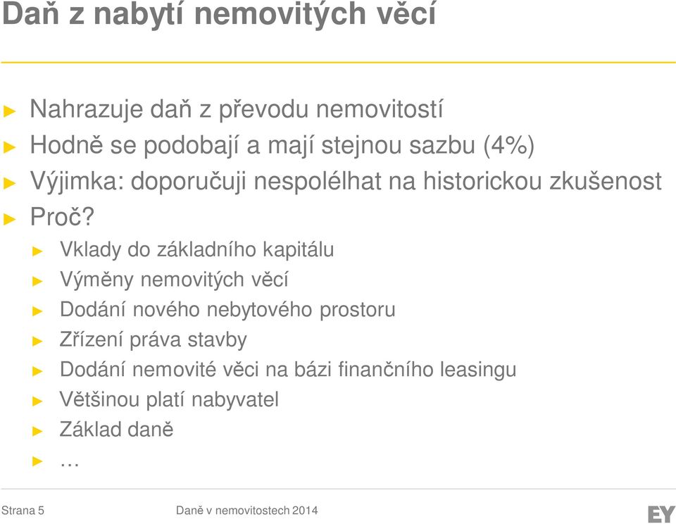 Vklady do základního kapitálu Výměny nemovitých věcí Dodání nového nebytového prostoru Zřízení