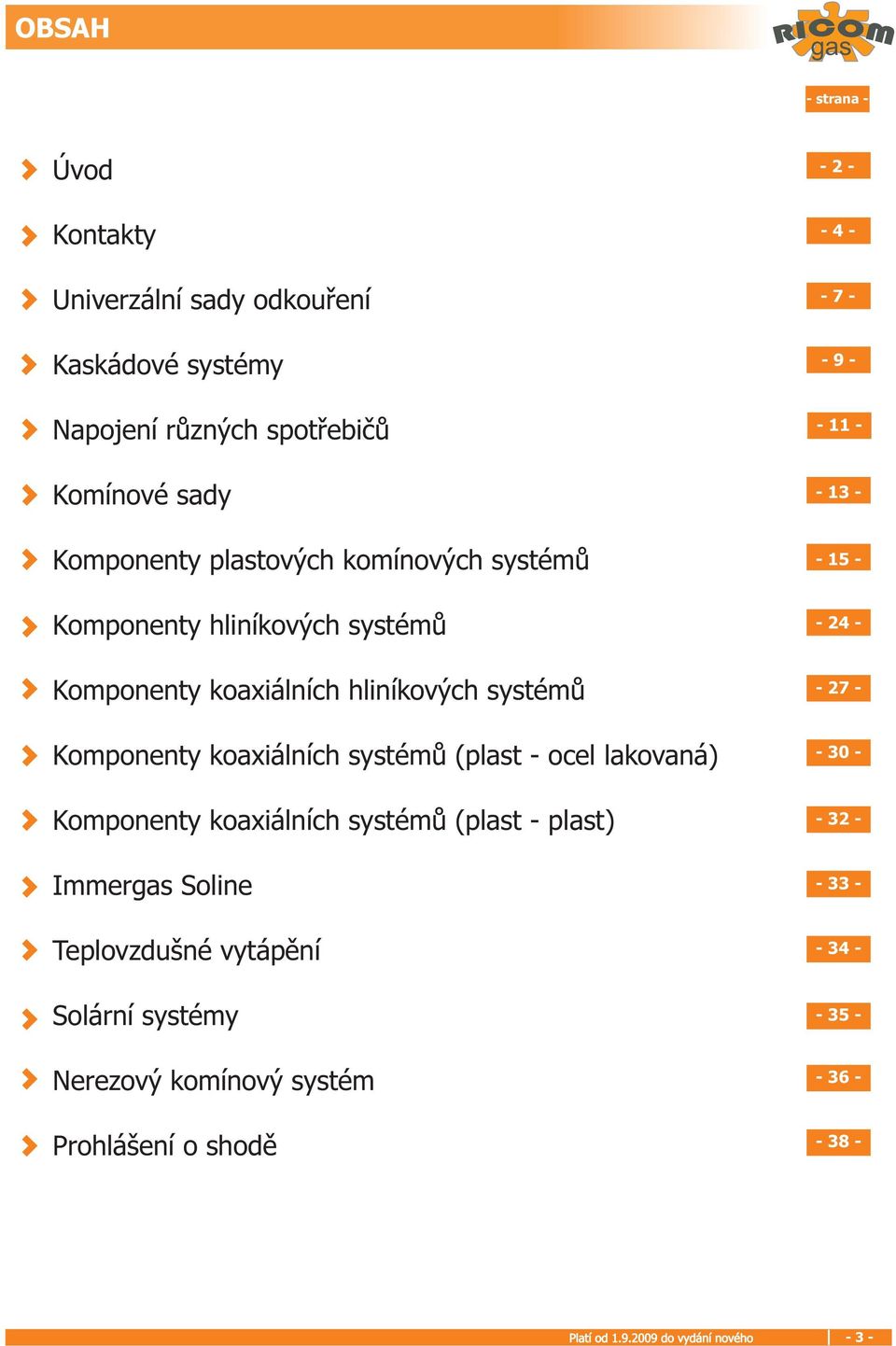 Kmpnenty kaxiálních systémù (plast - plast) Immer Sline Teplvzdušné vytápìní Slární systémy Nerezvý kmínvý systém Prhlášení shdì - 2