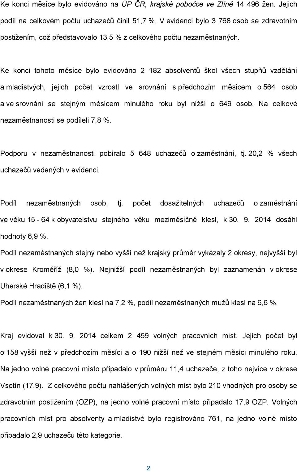 Ke konci tohoto měsíce bylo evidováno 2 182 absolventů škol všech stupňů vzdělání a mladistvých, jejich počet vzrostl ve srovnání s předchozím měsícem o 564 osob a ve srovnání se stejným měsícem