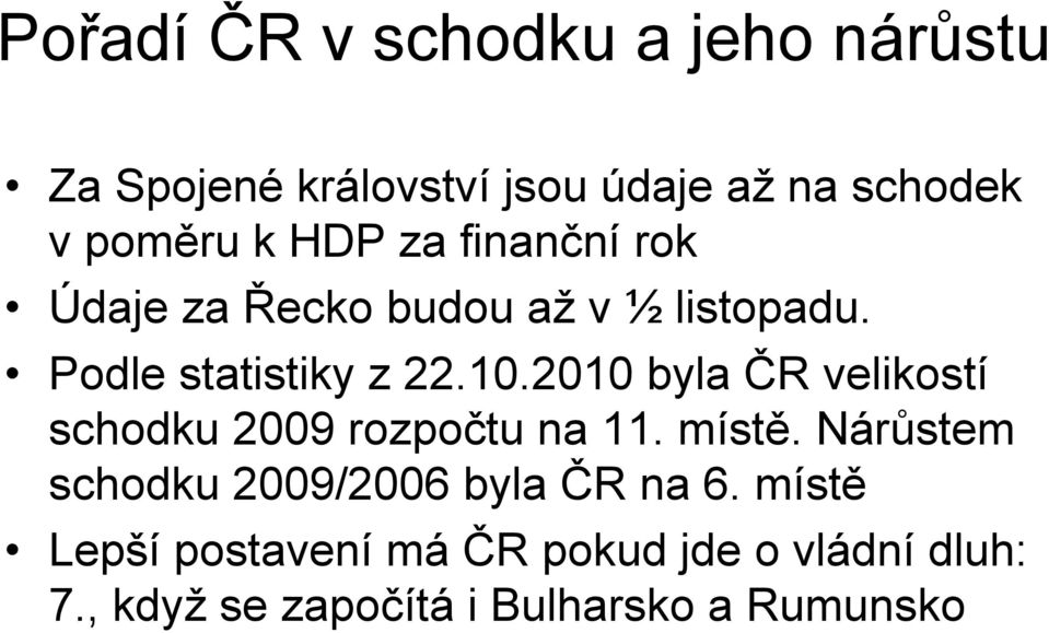 2010 byla ČR velikostí schodku 2009 rozpočtu na 11. místě.