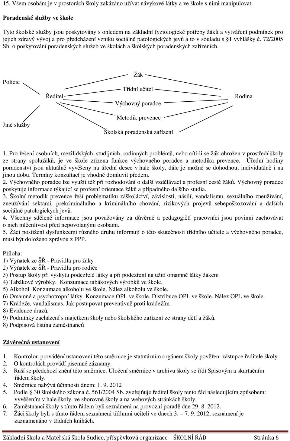 patologických jevů a to v souladu s 1 vyhlášky č. 72/2005 Sb. o poskytování poradenských služeb ve školách a školských poradenských zařízeních.