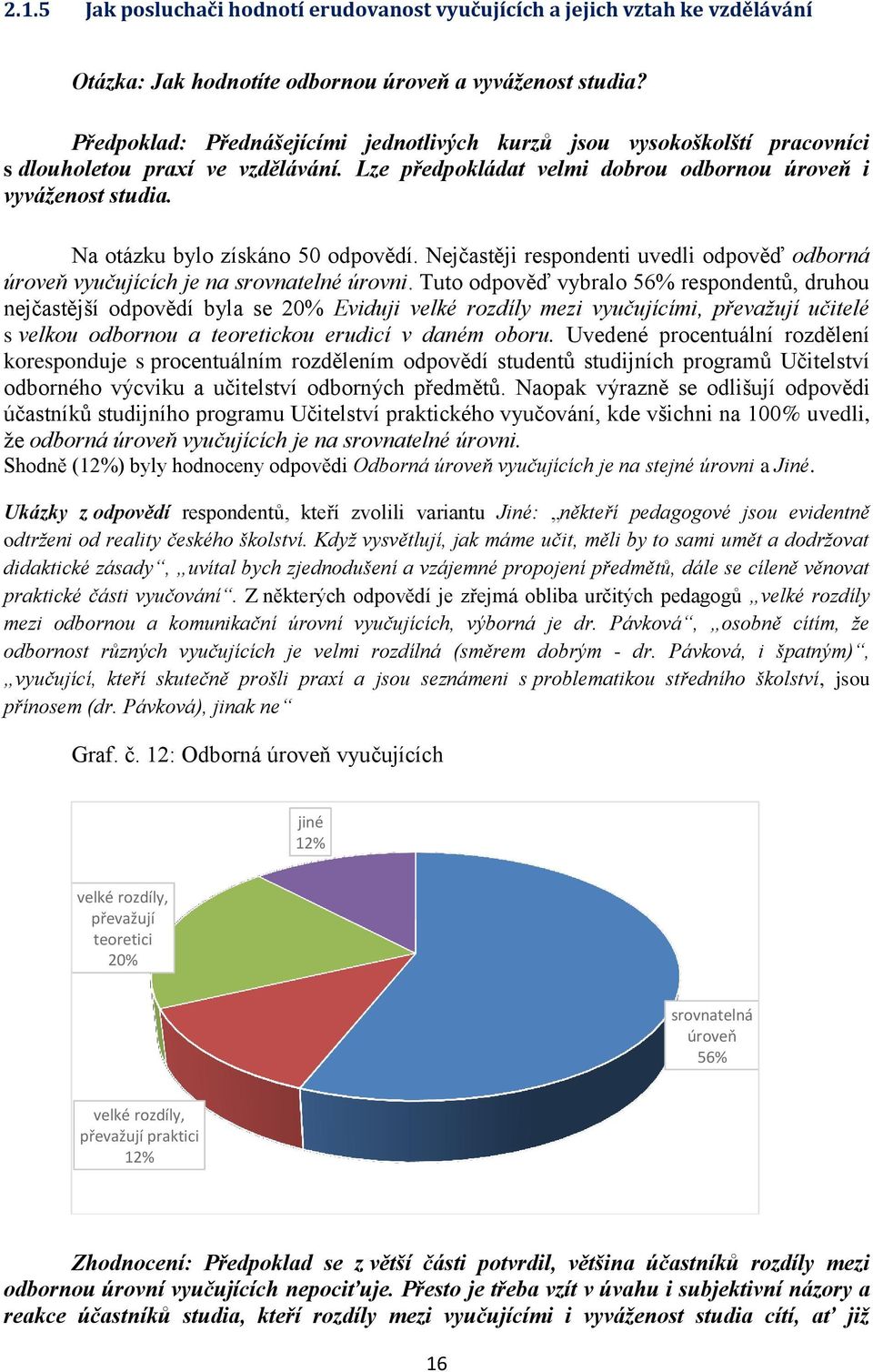 Na otázku bylo získáno 50 odpovědí. Nejčastěji respondenti uvedli odpověď odborná úroveň vyučujících je na srovnatelné úrovni.