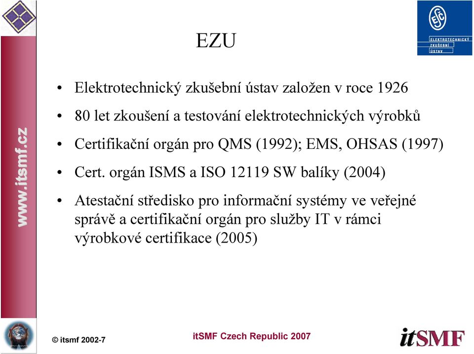 orgán ISMS a ISO 12119 SW balíky (2004) Atestační středisko pro informační systémy ve