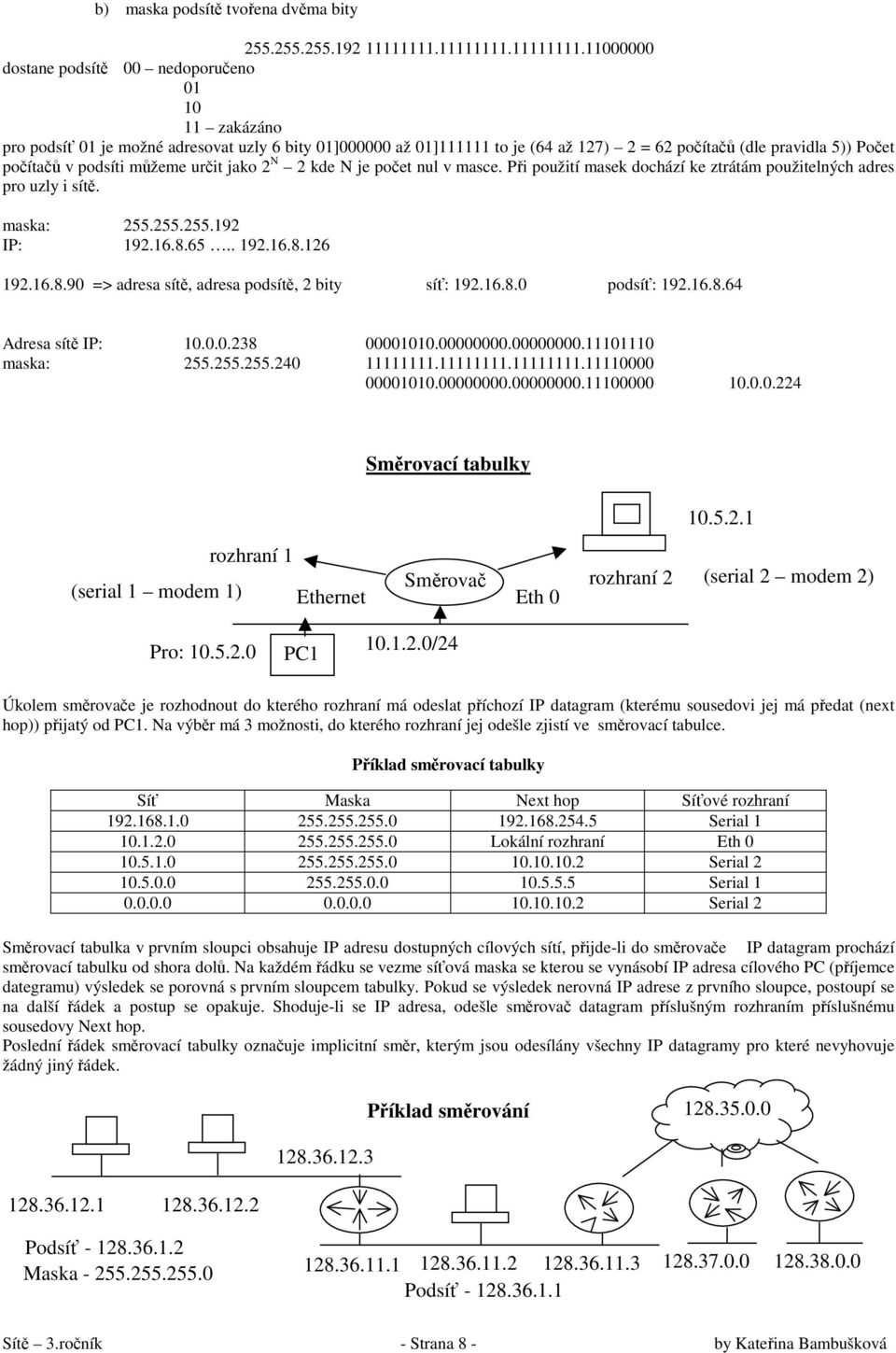 11000000 dostane podsítě 00 nedoporučeno 01 10 11 zakázáno pro podsíť 01 je možné adresovat uzly 6 bity 01]000000 až 01]111111 to je (64 až 127) 2 = 62 počítačů (dle pravidla 5)) Počet počítačů v