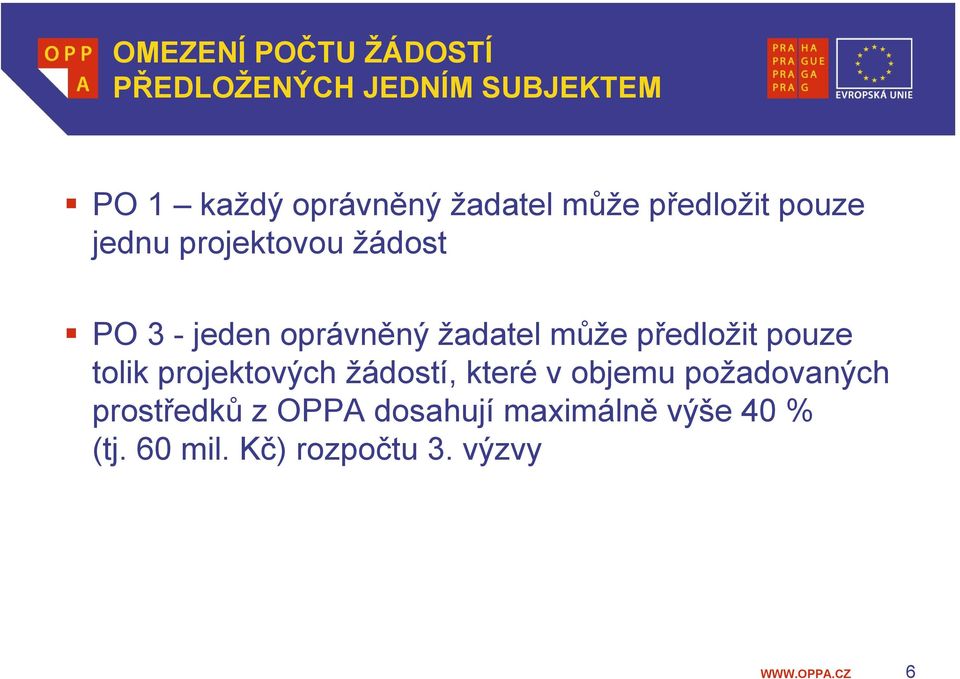 žadatel může předložit pouze tolik projektových žádostí, které v objemu