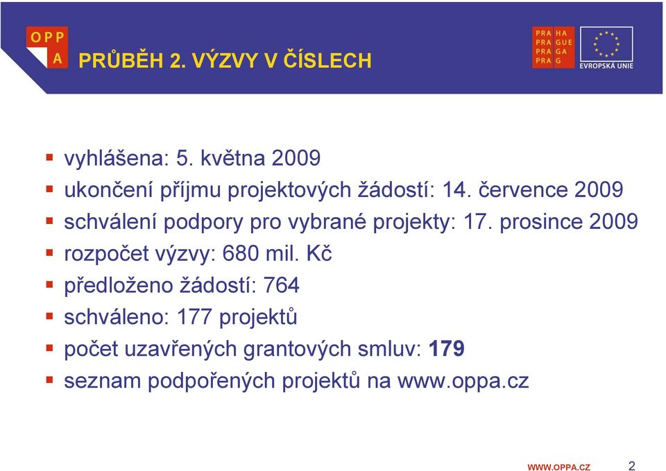 července 2009 schválení podpory pro vybrané projekty: 17.