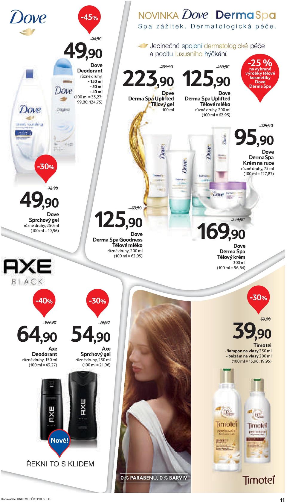 DermaSpa Krém na ruce různé druhy, 75 ml (100 ml = 127,87) 72,90/ 49,90 Dove Sprchový gel různé druhy, 250 ml (100 ml = 19,96) 169,90/ 125,90 Dove Derma Spa Goodness Tělové mléko různé druhy, 200 ml