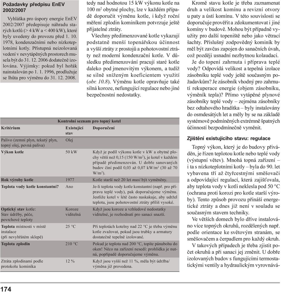 12. 2008. tedy nad hodnotou 15 kw výkonu kotle na 100 m 2 obytné plochy, lze v každém pøípadì doporuèit výmìnu kotle, i když roèní mìøení zplodin kominíkem potvrzuje ještì pøijatelné ztráty.