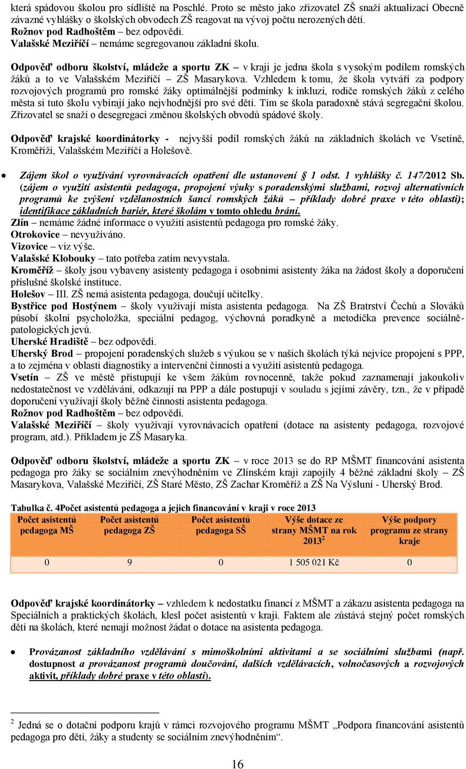 Vzhledem k tomu, že škola vytváří za podpory rozvojových programů pro romské žáky optimálnější podmínky k inkluzi, rodiče romských žáků z celého města si tuto školu vybírají jako nejvhodnější pro své