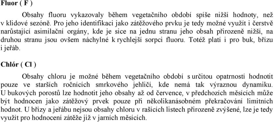 k rychlejší sorpci fluoru. Totéž platí i pro buk, břízu i jeřáb.