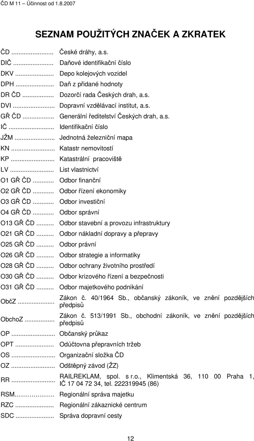 .. Katastrální pracoviště LV... List vlastnictví O1 GŘ ČD... Odbor finanční O2 GŘ ČD... Odbor řízení ekonomiky O3 GŘ ČD... Odbor investiční O4 GŘ ČD... Odbor správní O13 GŘ ČD.