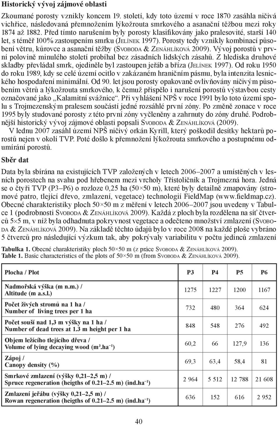 Před tímto narušením byly porosty klasifikovány jako pralesovité, starší 140 let, s téměř 100% zastoupením smrku (JELÍNEK 1997).