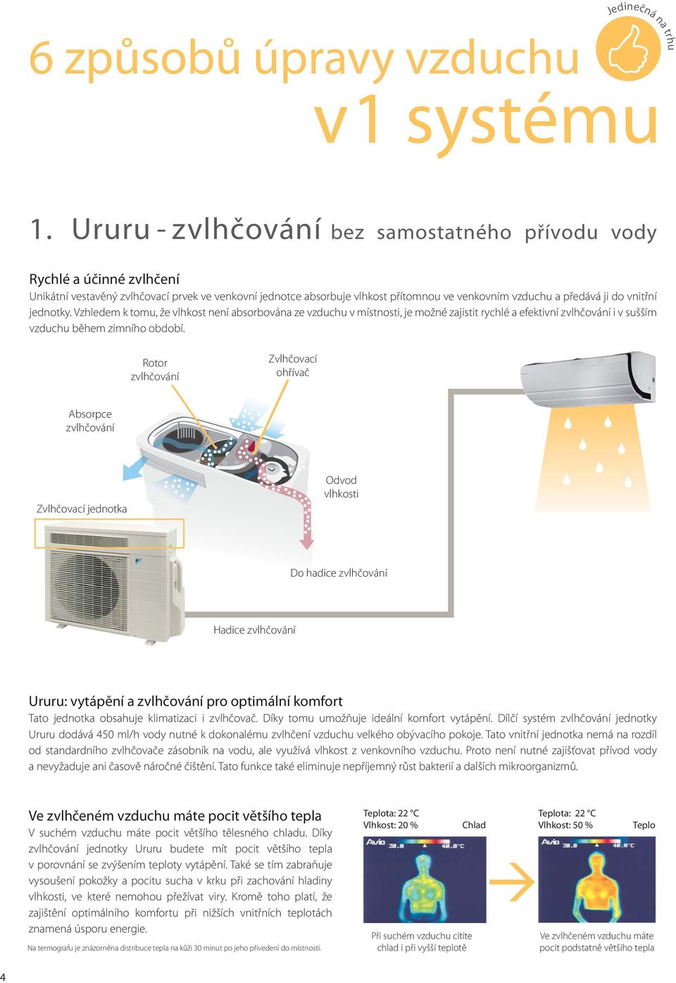 vnitřní jednotky. Vzhledem k tomu, že vlhkost není absorbována ze vzduchu v místnosti, je možné zajistit rychlé a efektivní zvlhčování i v sušším vzduchu během zimního období.