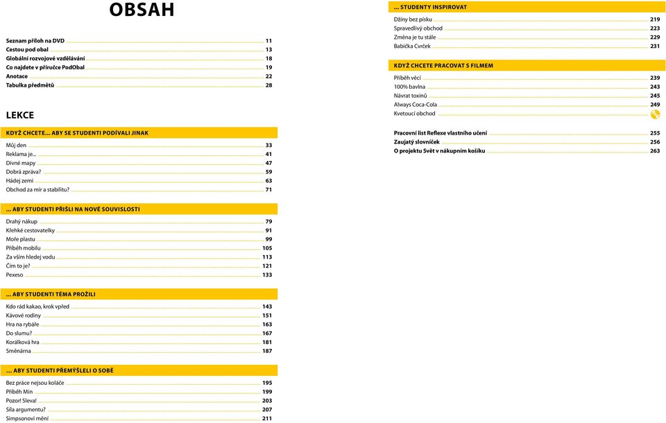 .. 219 Spravedlivý obchod... 223 Změna je tu stále... 229 Babička Cvrček... 231 Když chcete pracovat s filmem Příběh věcí... 239 100% bavlna... 243 Návrat toxinů... 245 Always Coca-Cola.