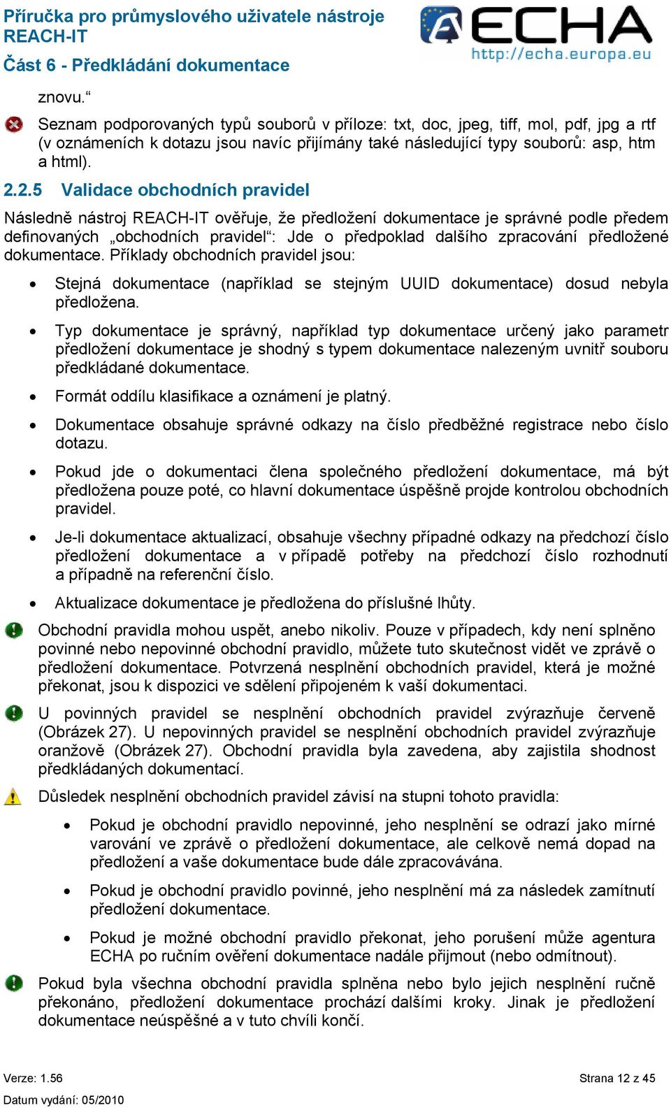 dokumentace. Příklady obchodních pravidel jsou: Stejná dokumentace (například se stejným UUID dokumentace) dosud nebyla předložena.