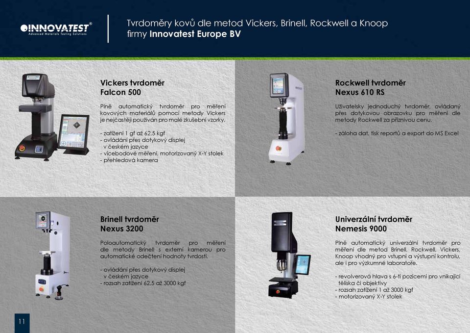 - zatížení 1 gf až 62,5 kgf - ovládání přes dotykový displej v českém jazyce - vícebodové měření, motorizovaný X-Y stolek - přehledová kamera Rockwell tvrdoměr Nexus 610 RS Uživatelsky jednoduchý