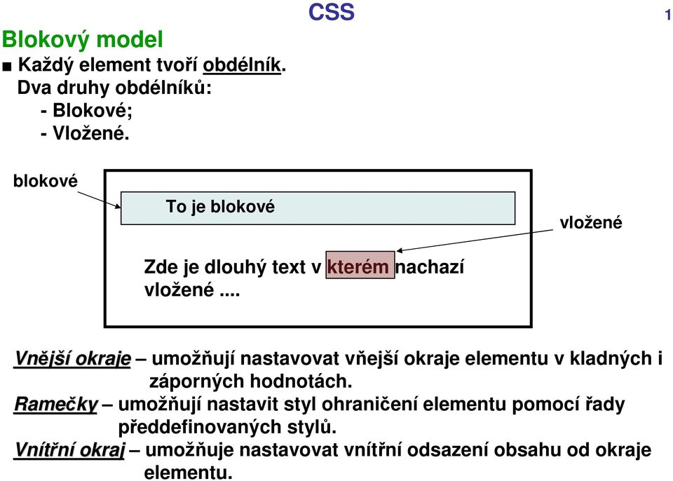 .. vložené Vnější okraje umožňují nastavovat vňejší okraje elementu v kladných i záporných hodnotách.