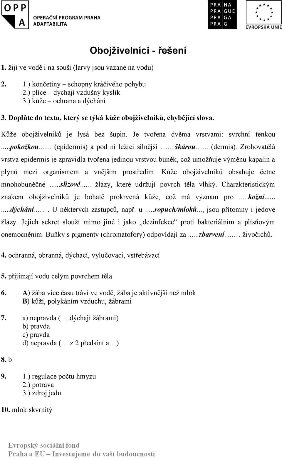 ..škárou... (dermis). Zrohovatělá vrstva epidermis je zpravidla tvořena jedinou vrstvou buněk, což umožňuje výměnu kapalin a plynů mezi organismem a vnějším prostředím.