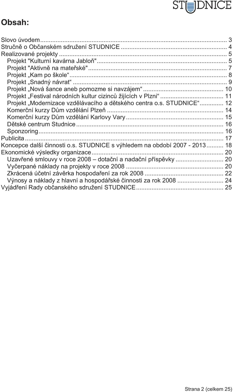 .. 12 Komerní kurzy Dm vzdlání Plze... 14 Komerní kurzy Dm vzdlání Karlovy Vary... 15 Dtské centrum Studnice... 16 Sponzoring... 16 Publicita... 17 Koncepce další innosti o.s. STUDNICE s výhledem na období 2007-2013.