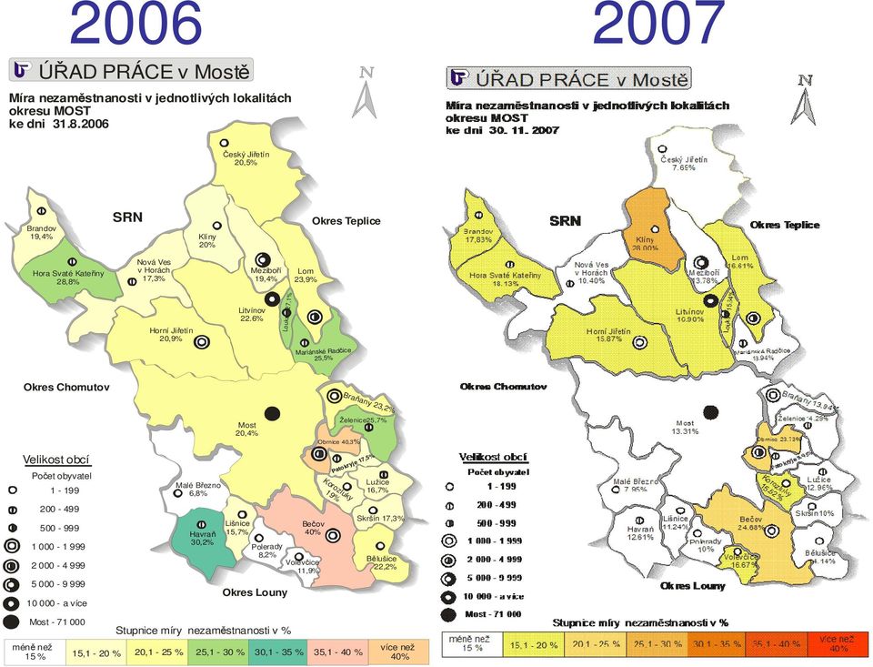 6% Louka 27,1% Mariánské Radčice 25,5% Okres Chomutov Braňany 23,2% Velikost obcí Počet obyvatel 1-199 200-499 500-999 1 000-1 999 2 000-4 999 5 000-9 999 10 000 - a více Malé Březno 6,8%