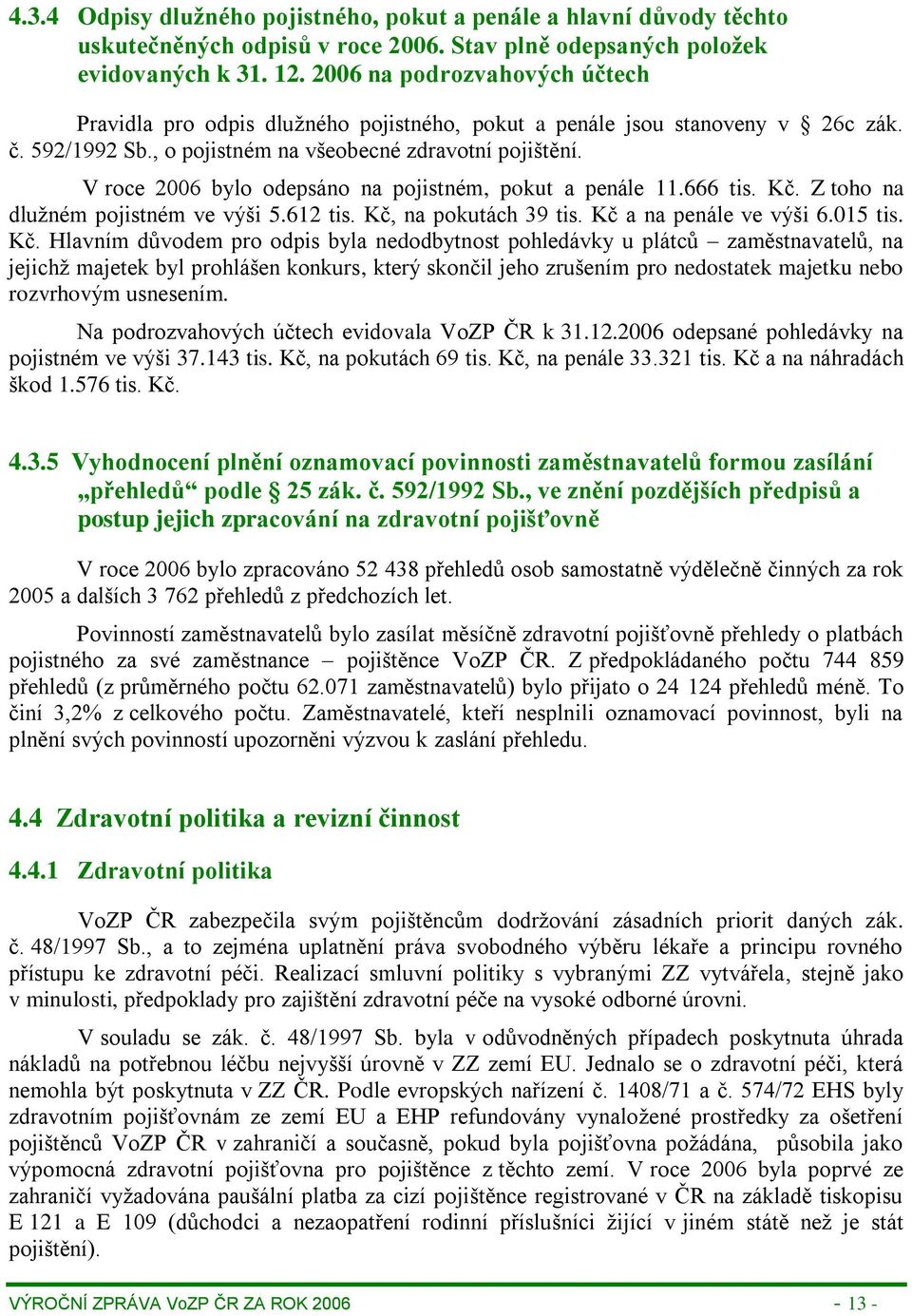 V roce 2006 bylo odepsáno na pojistném, pokut a penále 11.666 tis. Kč.