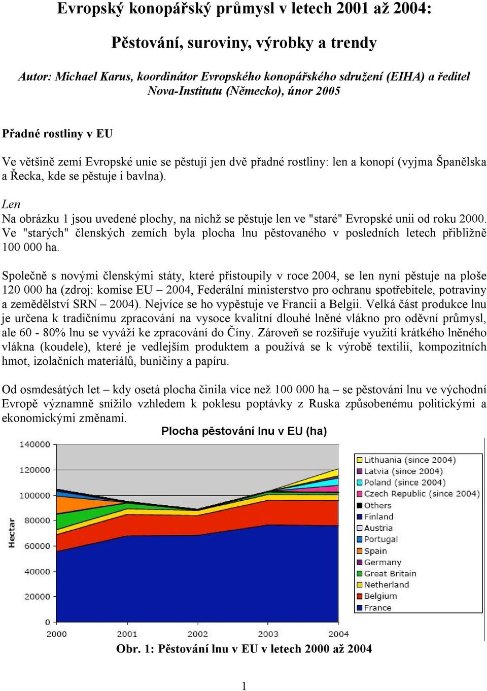 Len Na obrázku 1 jsou uvedené plochy, na nichž se pěstuje len ve "staré" Evropské unii od roku 2000. Ve "starých" členských zemích byla plocha lnu pěstovaného v posledních letech přibližně 100 000 ha.