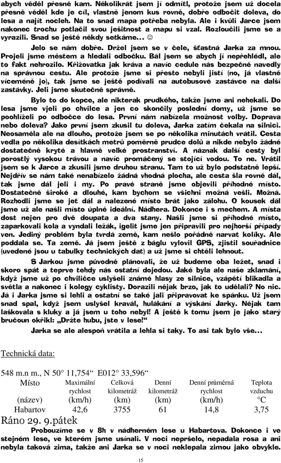 Držel jsem se v čele, šťastná Jarka za mnou. Projeli jsme městem a hledali odbočku. Bál jsem se abych jí nepřehlédl, ale to fakt nehrozilo.