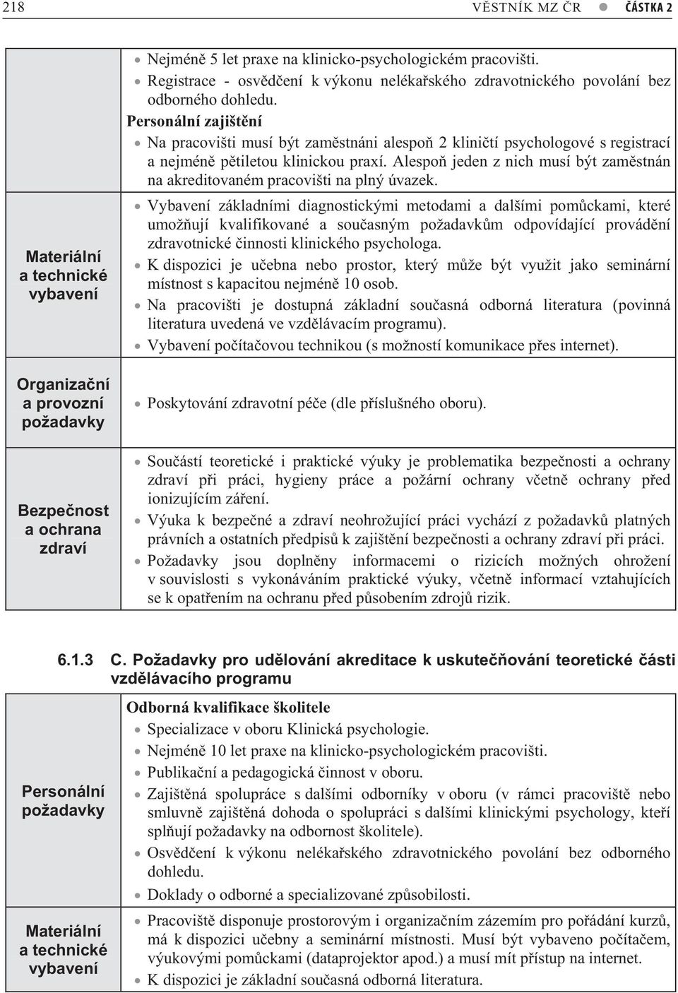 Personální zajišt ní Na pracovišti musí být zam stnáni alespo 2 klini tí psychologové s registrací a nejmén p tiletou klinickou praxí.