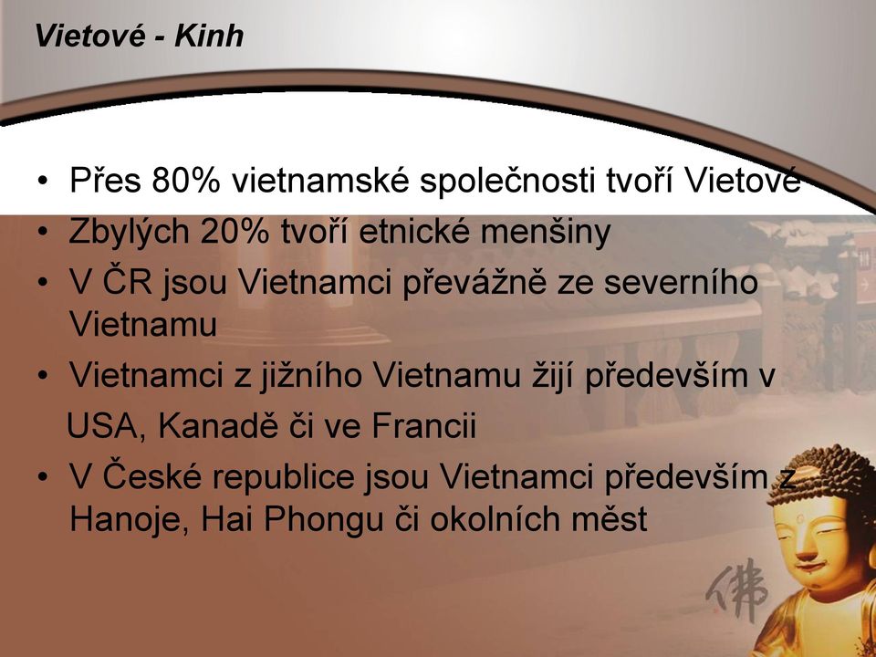 Vietnamci z jiţního Vietnamu ţijí především v USA, Kanadě či ve Francii V