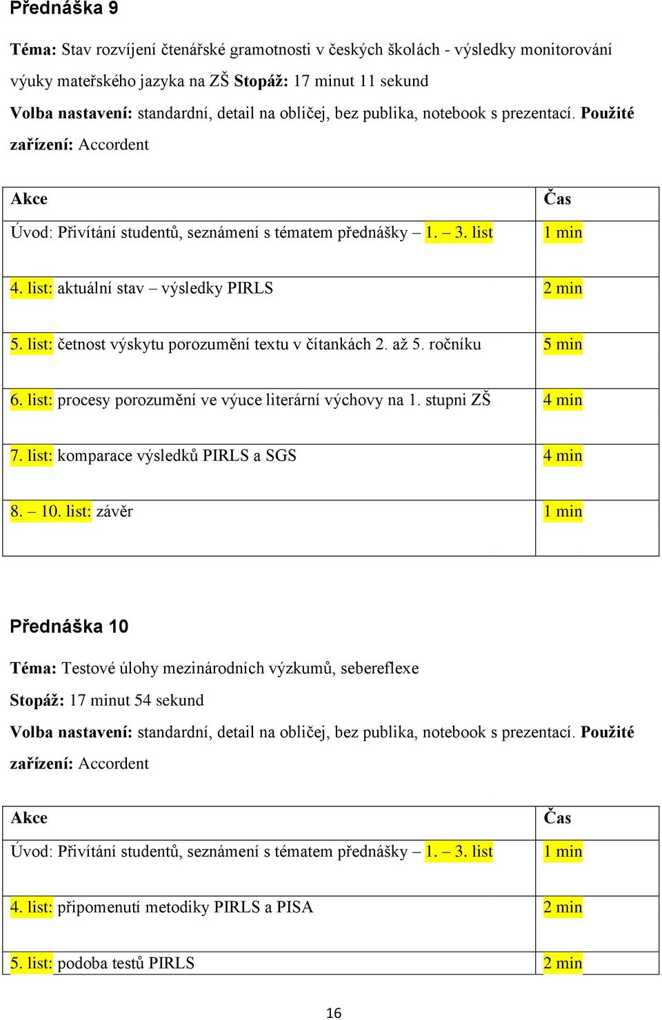 list: procesy porozumění ve výuce literární výchovy na 1. stupni ZŠ 4 min 7. list: komparace výsledků PIRLS a SGS 4 min 8. 10.