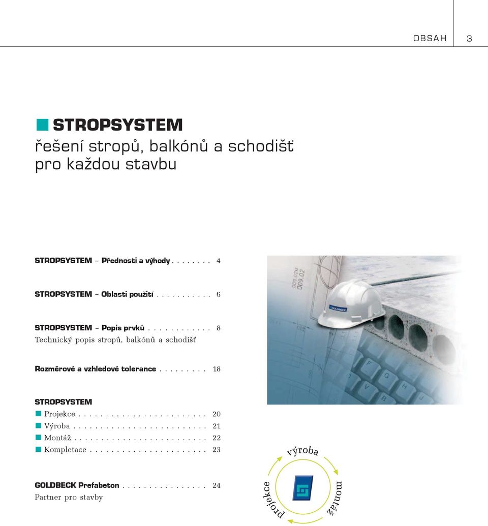 ........... 8 Technický popis stropù, balkónù a schodiš Rozmìrové a vzhledové tolerance......... 18 STROPSYSTEM Projekce.