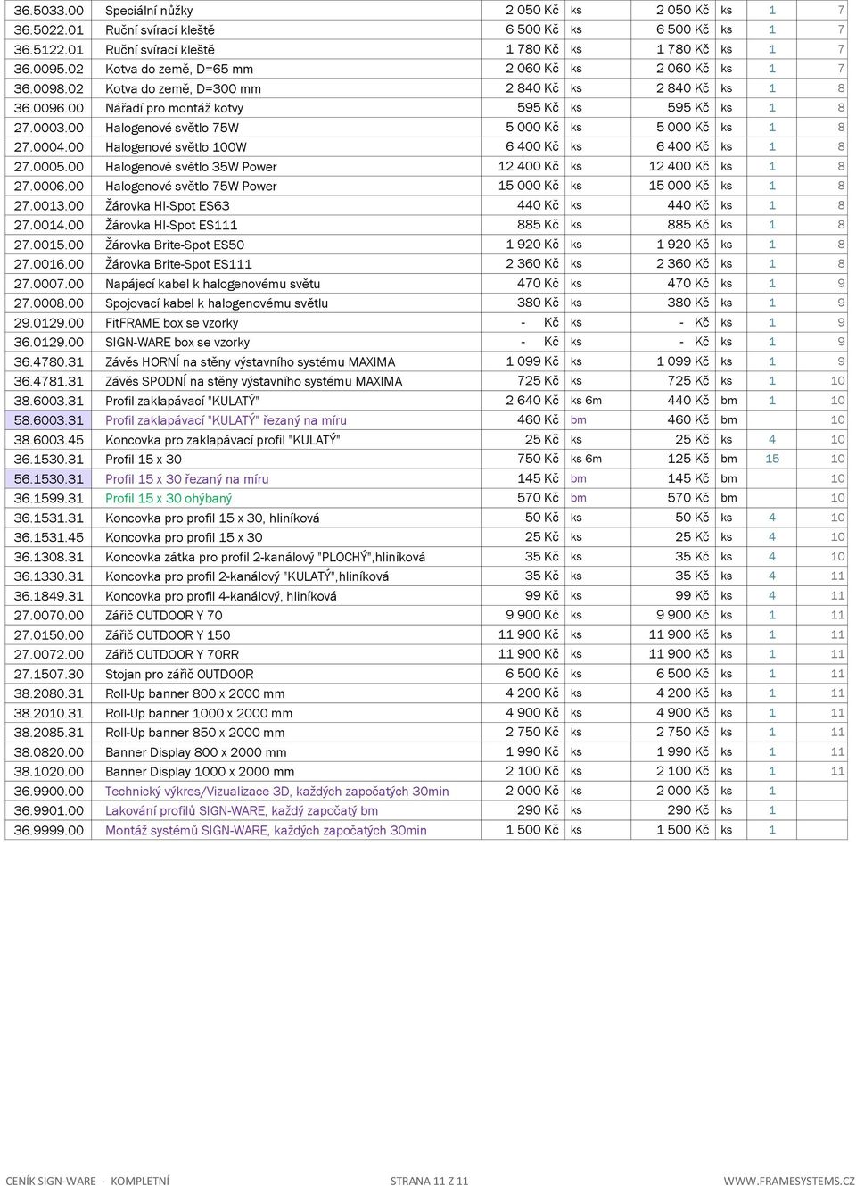 00 Halogenové světlo 75W 5 000 Kč ks 5 000 Kč ks 1 8 27.0004.00 Halogenové světlo 100W 6 400 Kč ks 6 400 Kč ks 1 8 27.0005.00 Halogenové světlo 35W Power 12 400 Kč ks 12 400 Kč ks 1 8 27.0006.