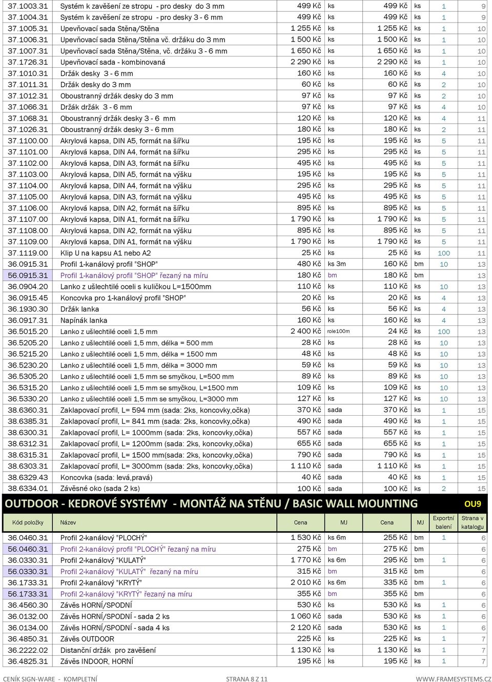 držáku 3-6 mm 1 650 Kč ks 1 650 Kč ks 1 10 37.1726.31 Upevňovací sada - kombinovaná 2 290 Kč ks 2 290 Kč ks 1 10 37.1010.31 Držák desky 3-6 mm 160 Kč ks 160 Kč ks 4 10 37.1011.