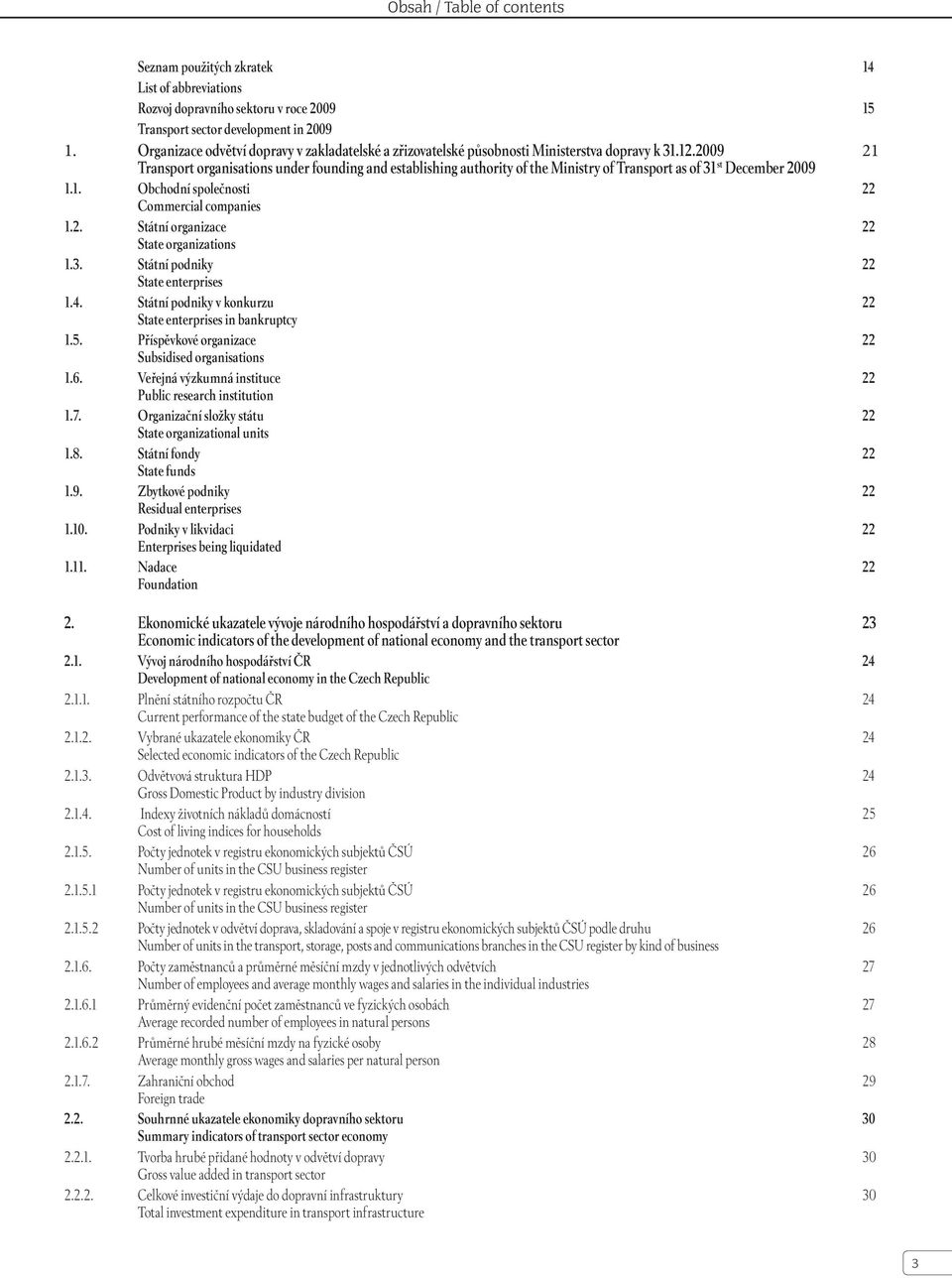 2009 21 Transport organisations under founding and establishing authority of the Ministry of Transport as of 31 st December 2009 1.1. Obchodní společnosti 22 Commercial companies 1.2.Státní organizace 22 State organizations 1.