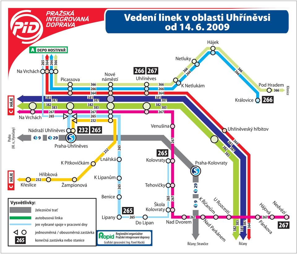 Pitkovičkám Žampionová jen vybrané spoje v pracovní dny jednosměrná / obousměrná zastávka konečná zastávka nebo stanice K Lipanům Benice Lipany Vedení linek v oblasti Uhříněvsi od 14. 6.