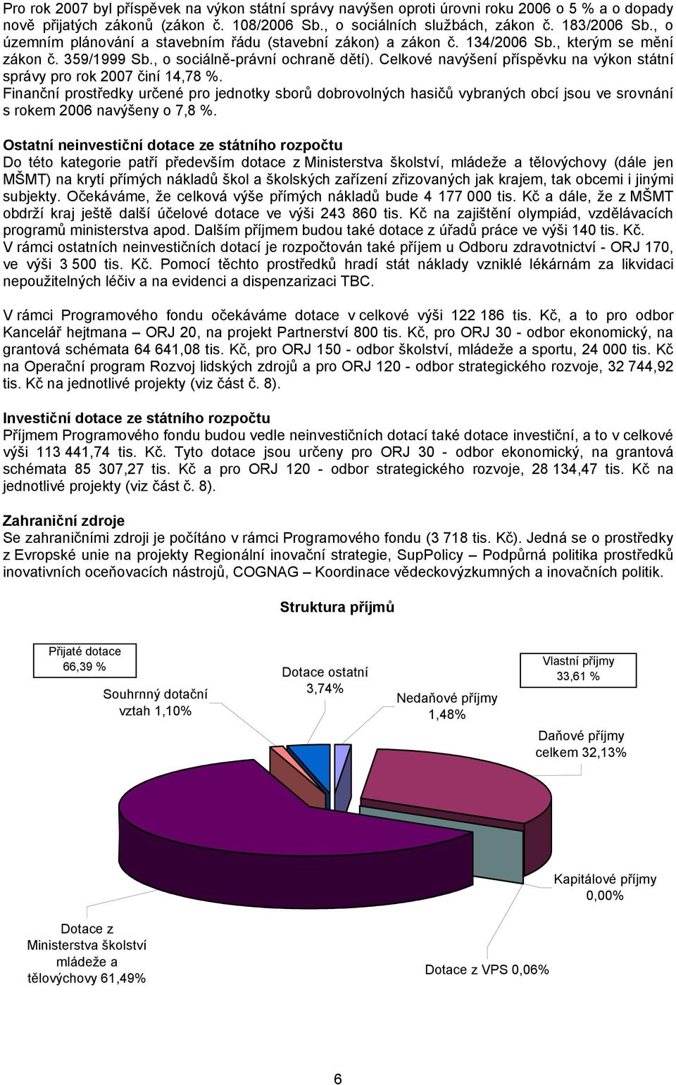 Celkové navýšení příspěvku na výkon státní správy pro rok 2007 činí 14,78 %.