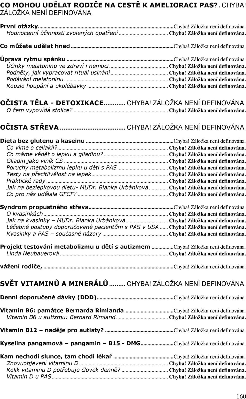 .. Chyba! Záložka není definována. Podávání melatoninu... Chyba! Záložka není definována. Kouzlo houpání a ukolébavky... Chyba! Záložka není definována. OČISTA TĚLA - DETOXIKACE... CHYBA!