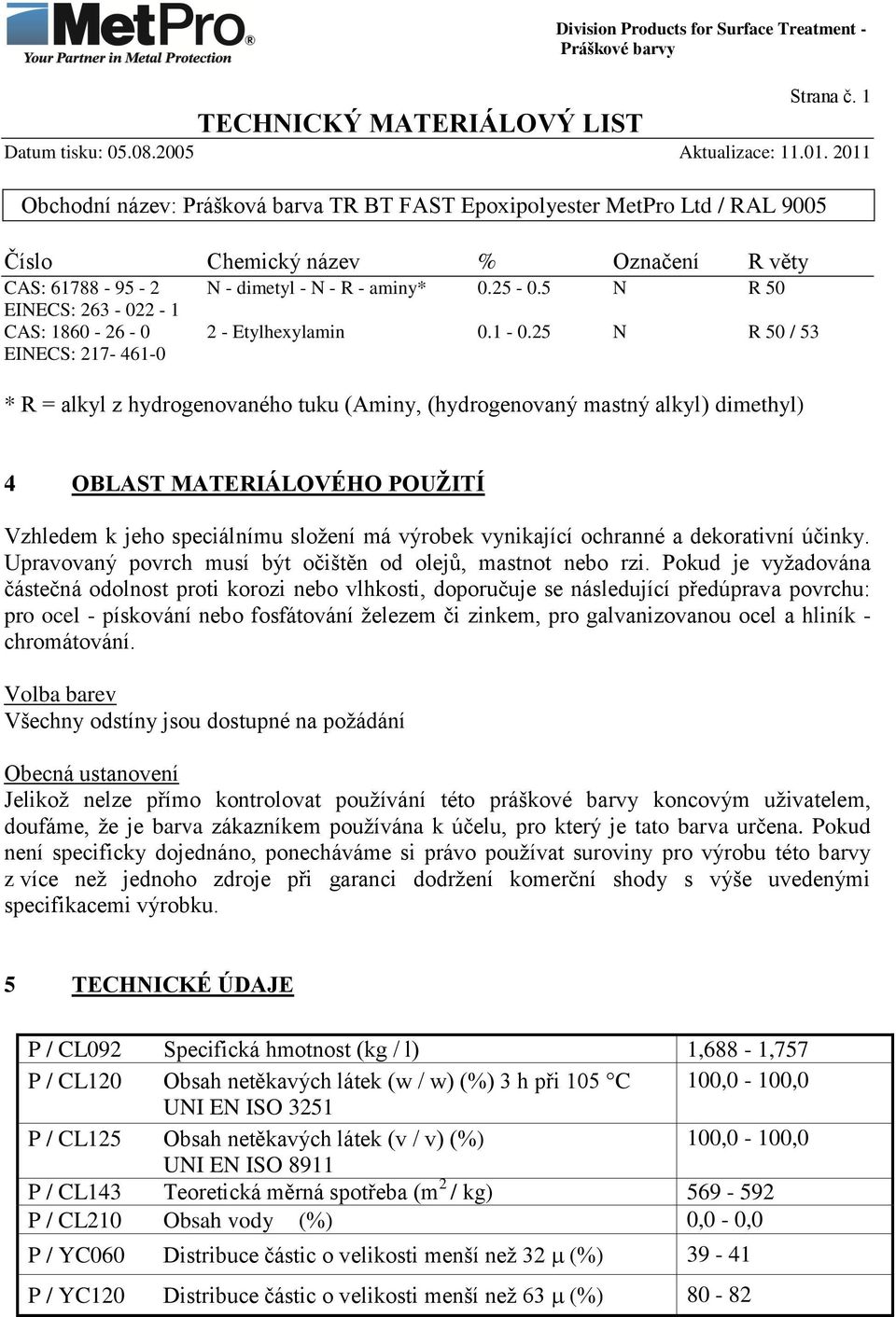 vynikající ochranné a dekorativní účinky. Upravovaný povrch musí být očištěn od olejů, mastnot nebo rzi.